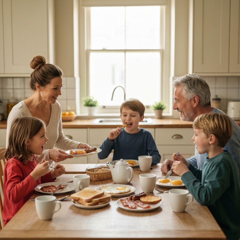 Warm British family dining moment with shared meal