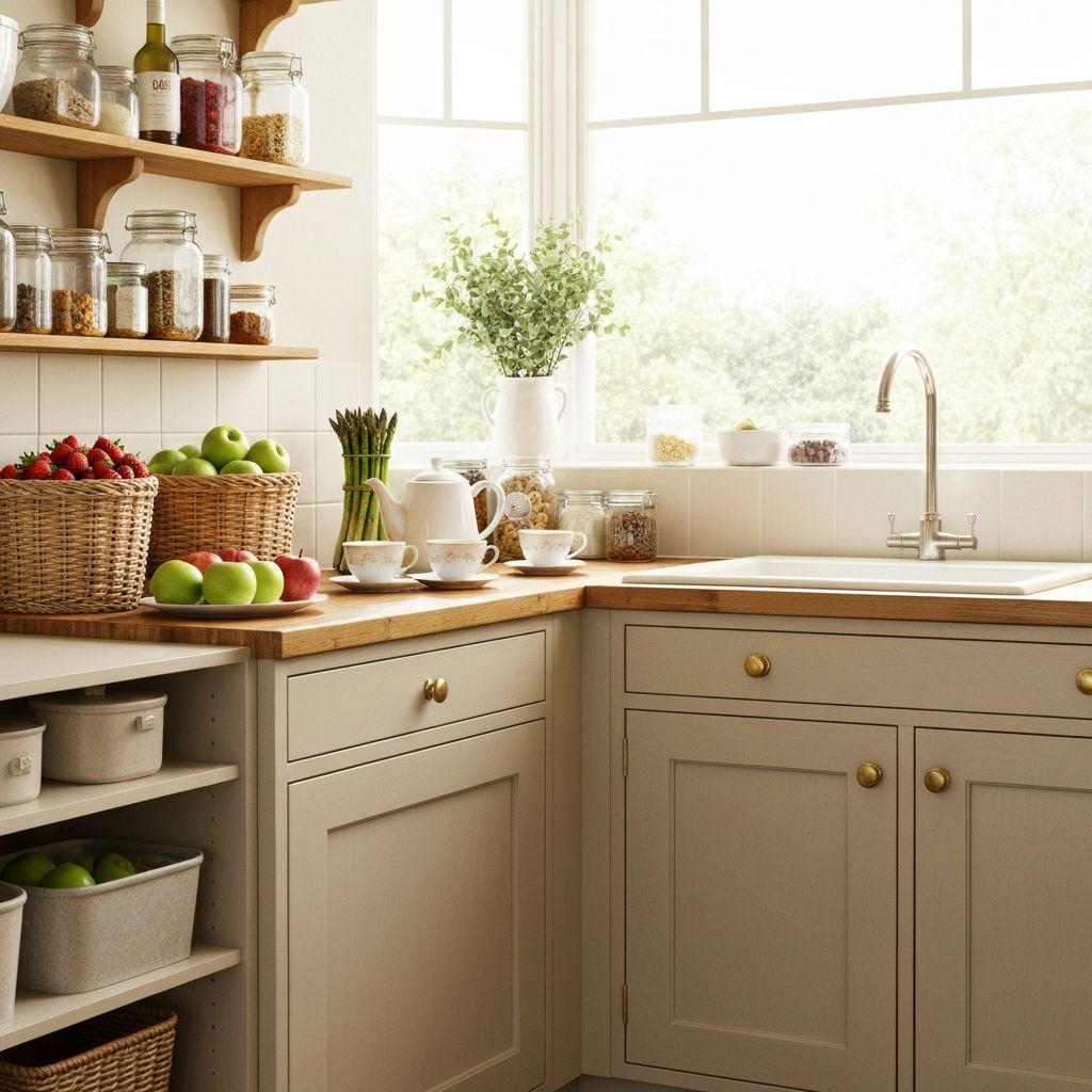 Typical UK kitchen counter and storage